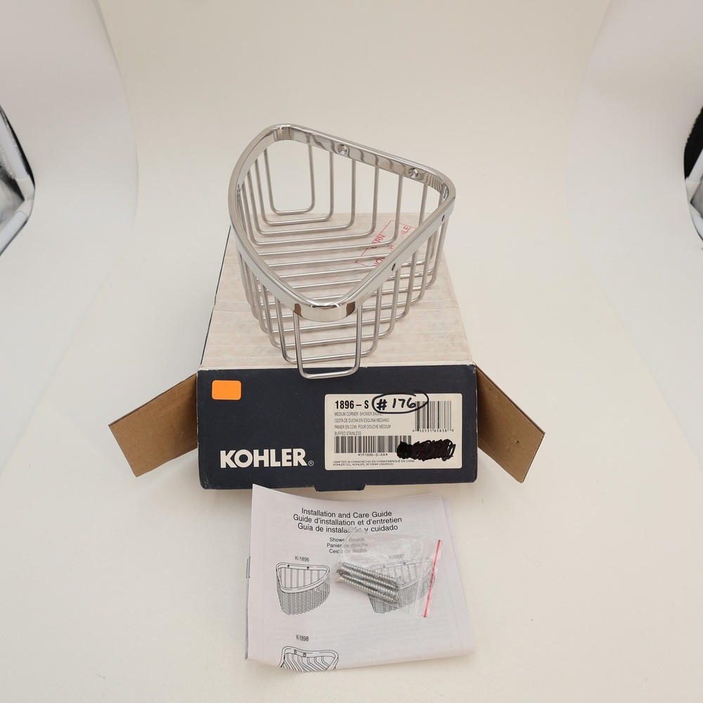 Kohler 1896-S Medium Corner Shower Basket Buffed Stainless Steel Wall Mount